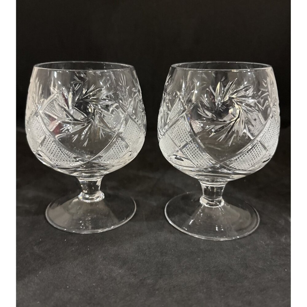 Crystal Pinwheel Cut Bohemia Snifter Brandy Glasses Set of 2